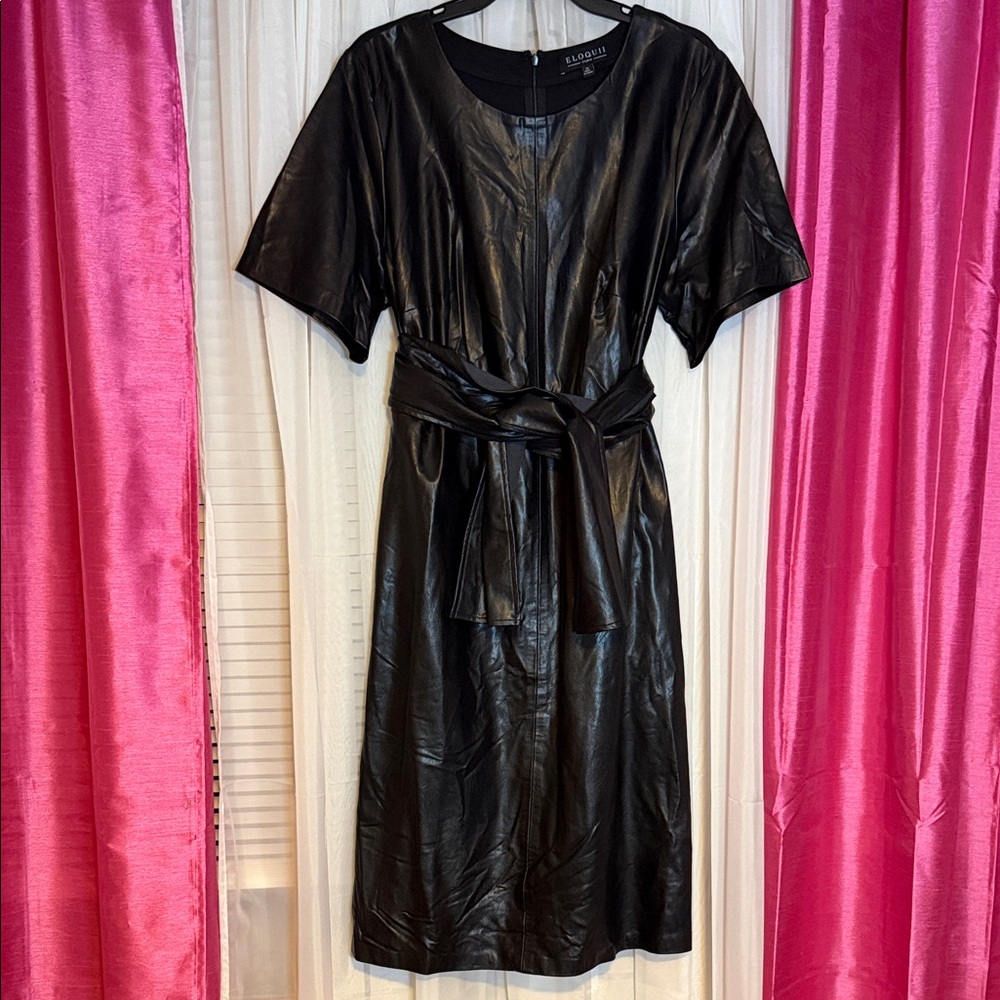 Eloquii Black Faux Leather Midi Dress Size 16